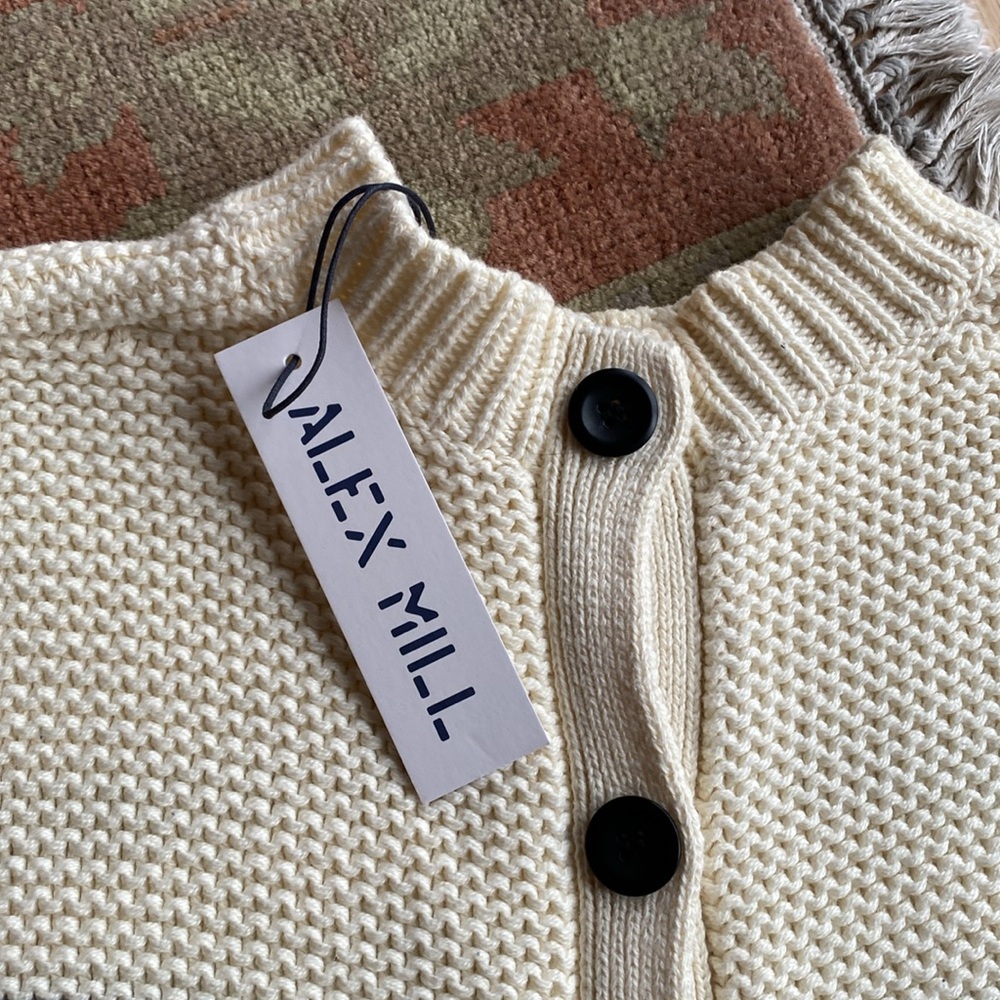 Alex Mill - Button-Back Crewneck Sweater || Ivory + Dark Navy Stripe - Size LG - Picture 5 of 6
